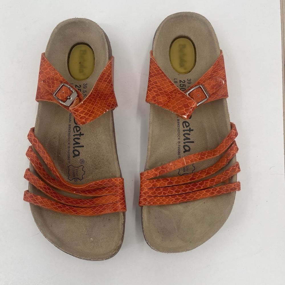 Vintage Betula By Birkenstock Iris Women's 39 Strappy Sandals Orange Reptile‎